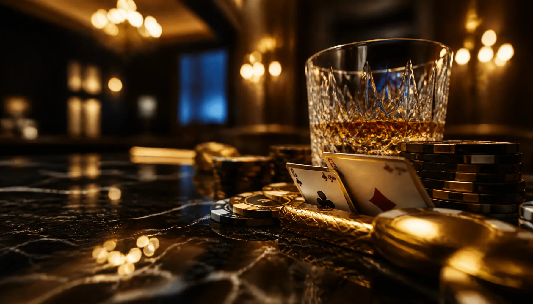 Ornate golden treasure chest overflowing with gleaming coins on a dark velvet surface with warm cinematic lighting