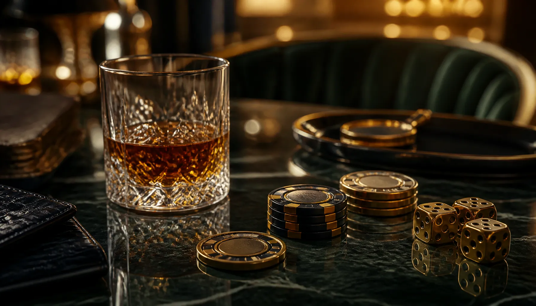 Ornate golden treasure chest overflowing with gleaming coins on a dark velvet surface with warm cinematic lighting