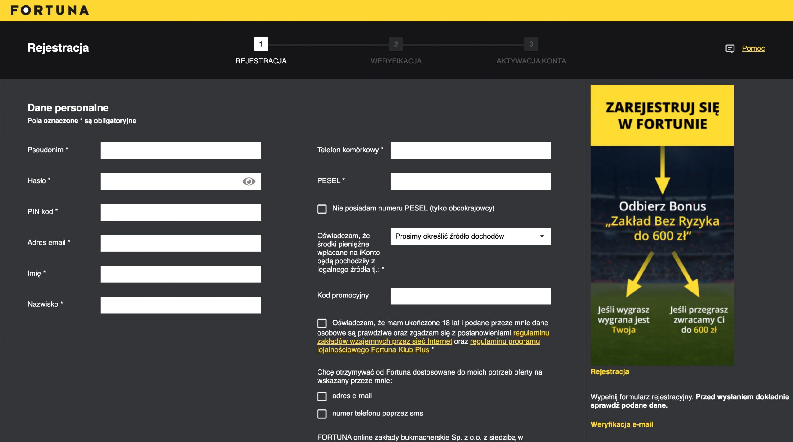 Fortuna rejestracja