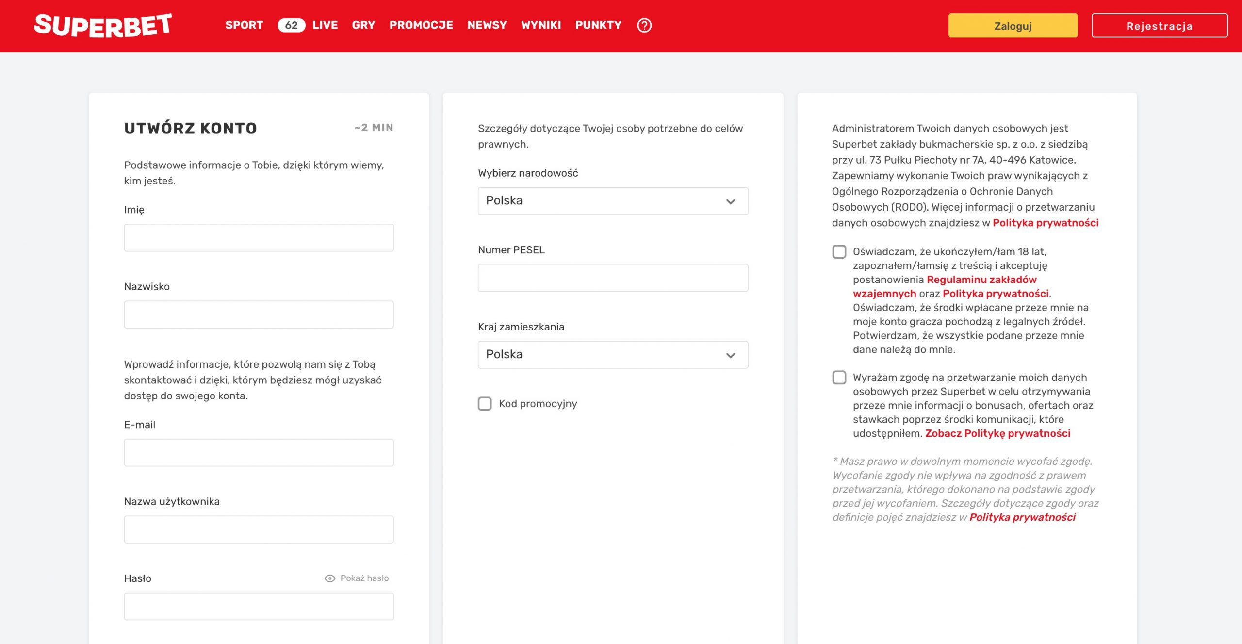 Superbet rejestracja