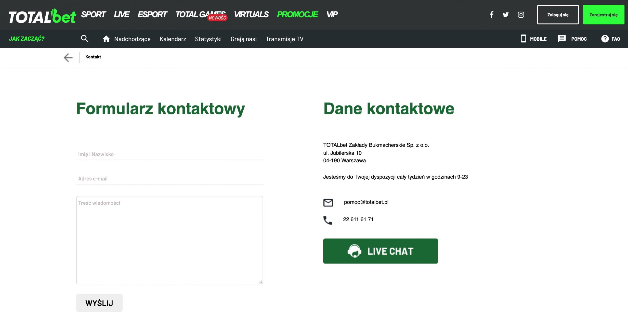 TotalBet kontakty