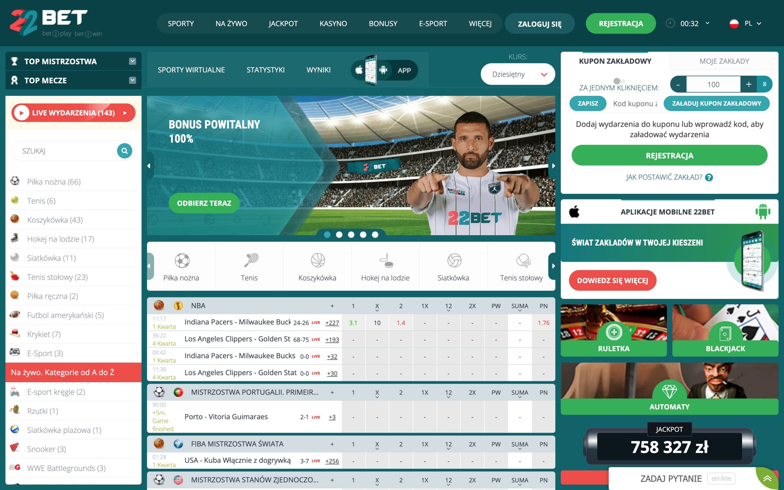 22Bet główna zakładu